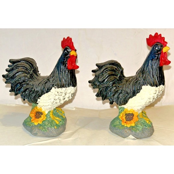 Other - Rooster Figurine Resin Statue COLORFUL Bird SUNFLOWERS Farm Chicken 4.5"Lot Of 2